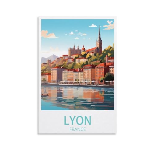 EZMLFA Rahmenloses Malen-nach-Zahlen-Set zum Selbermachen, Seelandschaft in Lyon, Frankreich, mit Pinsel- und Acrylfarben-Set, Thema: Digitales Wandkunstwerk für Zuhause, 40 x 50 cm von EZMLFA