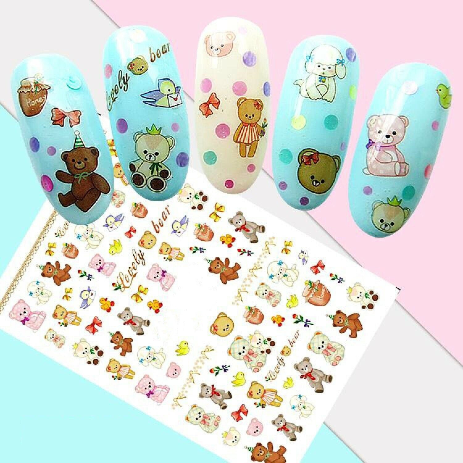 Teddybären Braun Und Rosa, Vögel Schleifen, Honigglas, Happy Birthday - Nail Art Decals Aufkleber Transfers Teddybären Braun Und Rosa, Vögel Schleifen, Honigglas, Happy Birthday - Nail Art Decals Aufkleber Transfers von EZNailsStore