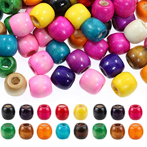 800 Stück buntes Holz, 4 Größen, großes Loch, bemalt, aus Holz, für Makramee, Rosenkranz, Armband, Schmuckherstellung (8 mm, 10 mm, 12 mm, 16 mm) von EZVFIRPDFZ