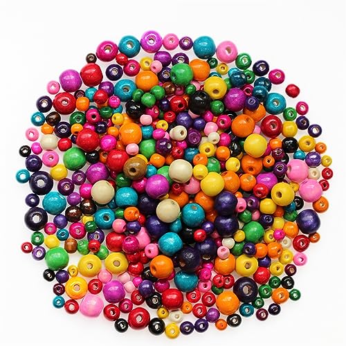 800 Stück buntes Holz, 4 Größen, großes Loch, bemaltes Holz für Makramee, Rosenkranz, Armband, Schmuckherstellung (8 mm, 10 mm, 12 mm, 16 mm) von EZVFIRPDFZ