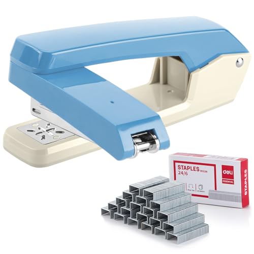 Deli/EZWORK Schwenkarm-Heftgerät, 25 Blatt Kapazität, 360 Grad drehbar, Schreibtischhefter mit 1000 Heftklammern für Heft- oder Buchbindung, Blau + Weiß Deli/EZWORK Schwenkarm-Heftgerät, 25 Blatt Kapazität, 360 Grad drehbar, Schreibtischhefter mit 1000 Heftklammern für Heft- oder Buchbindung, Blau + Weiß von EZWORK