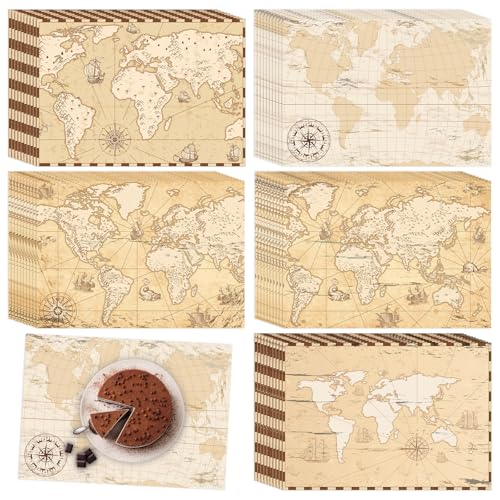 Eaasty 100 Einweg-Tischsets aus Papier mit Weltkarte im Vintage-Stil für altes Papier, Retro-Stil, dekorative Reiseabenteuer, Tischmatte für Geographie, Lernen, Bildung, Reisende, Themen, Basteln, 34 von Eaasty
