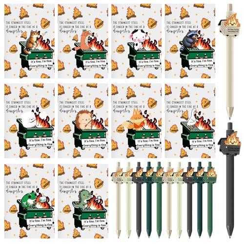 Eaasty 100 Pcs Funny Dumpster with Animal Fire Marshmallow Notebook Employee Appreciation Gift Bulk for Coworker Small Pocket Notepads Ballpoint Pens Emotional Support School Supplies Office Writing von Eaasty