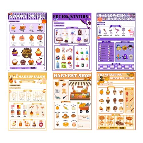 Eaasty 6 Pack Kids Pretend Play Notepads 4 x 6 Inch Playtime Pads for Kids 40 Pages Pretend Notebooks Imaginative Role for Toddlers (Fall and Halloween) von Eaasty