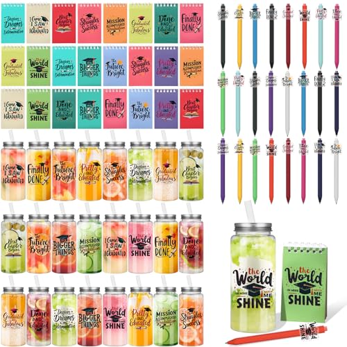 Eaasty 72 Pcs Graduation Motivational Pen Notepad Plastic Cups Set Small Pocket Motivational Notebook Ballpoint Pen Reusable Cup with Straw Graduation Gift Set for Grad Party Favor School Supplies von Eaasty