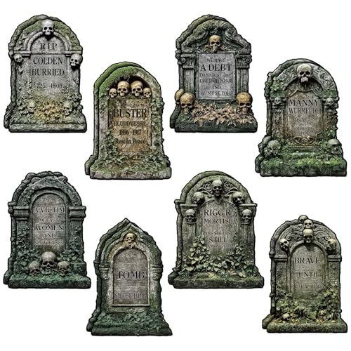 Eaasty Grabstein-Ausschnitte für Halloween-Dekorationen, Papier, Friedhof, Moos, Totenkopf, doppelseitig, bedruckt, Papierdekoration für Halloween-Party-Dekorationen, 16 Stück von Eaasty