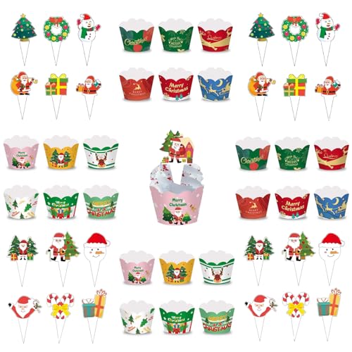 Eabdice 48 Stück Weihnachten Cupcake Topper und Wrappers, Weihnachten Cupcake Topper, Weihnachten Party Dekoration Christmas Cupcake Deko,Papier Cupcake Förmchen Tortendeko Eabdice 48 Stück Weihnachten Cupcake Topper und Wrappers, Weihnachten Cupcake Topper, Weihnachten Party Dekoration Christmas Cupcake Deko,Papier Cupcake Förmchen Tortendeko von Eabdice