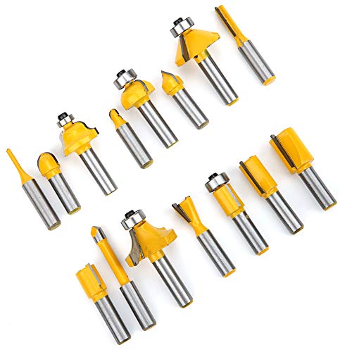 15 Prozent Zementiertes Carbid -Router -Bit -Holzbearbeitung Cutter Cutter Kit, Ausgewogene Handwerkskunst, Breite Anwendungen, YG8 Zementierte Carbidklinge, (8 Griffe 15 Stück von Eacam