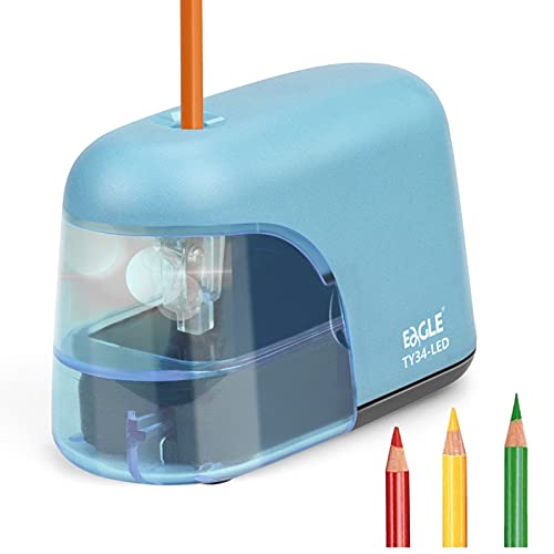 Eagle Elektrischer Anspitzer Automatischer Bleistiftanspitzer mit LED-Licht Batteriebetrieben Anti-Rutsch Pefekt für Kinder Büro und Home (Blau) von Eagle