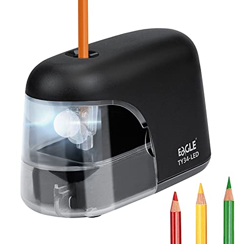 Eagle Elektrischer Anspitzer Automatischer Bleistiftanspitzer mit LED-Licht Batteriebetrieben Anti-Rutsch Pefekt für Kinder Büro und Home (Schwarz) von Eagle