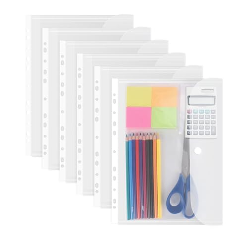 Eagle Erweiterbare Poly-Bindertaschen, A4, Kunststoffordner mit Knopf, 11-Loch-Design, 6 Stück/Packung, transparent von Eagle