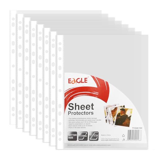Eagle Polypropylen, A4-Format, Dokumententaschen, 11-Loch-Design, 100 Stück, transparente Hüllen von Eagle