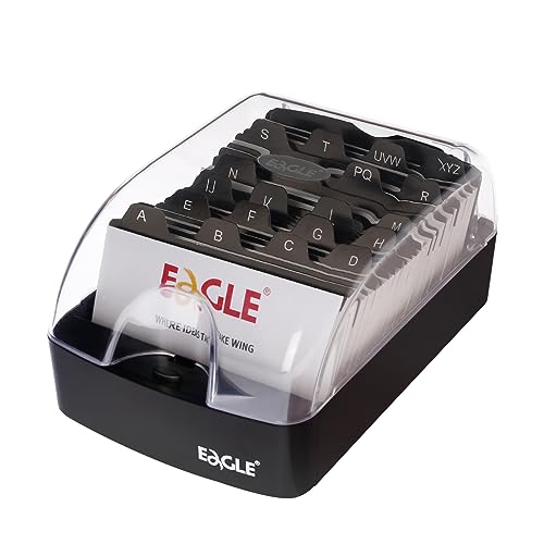 Eagle Visitenkartenbox für 350 Visitenkarten mit A-Z Register Visitenkartenhalter Organizer Box Schreibtisch, transparent Schwarz von Eagle