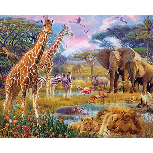 DIY 5D Square Diamond Painting Malen nach Zahlen Diamant,Afrika Giraffe Elefant Diamant Painting Kinder Stickerei Set Kreuzstich Bilder Wall Decoration 30x40cm Rahmenlos von Eainkj