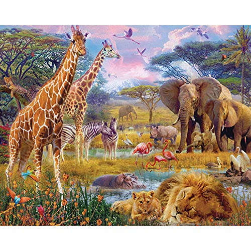 DIY 5D Square Diamond Painting Malen nach Zahlen Diamant,Afrika Giraffe Elefant Diamant Painting Kinder Stickerei Set Kreuzstich Bilder Wall Decoration 30x40cm Rahmenlos von Eainkj