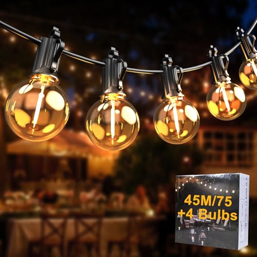 Eamplest Led Lichterkette Außen,45M Outdoor Lichterkette Innen, 2700K Warmweiß IP65 Wasserdicht Lichterketten Glühbirnen G40 für Garten, Terrasse, Hochzeiten, Partys(150FT) von Eamplest