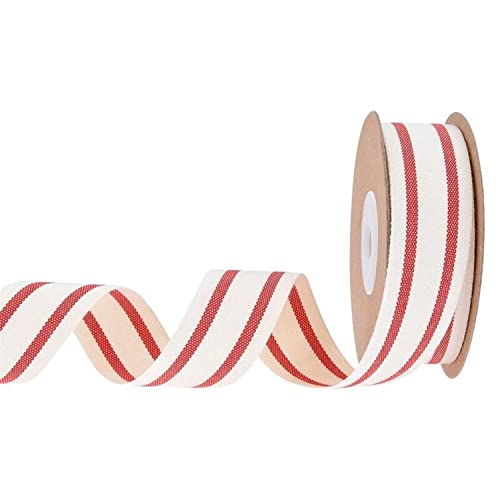 Easnea 9,1 m natürliches Baumwollband Streifen Stoffband rot und weiß gestreiftes Band für DIY Handwerk Handwerk Band für Geschenkverpackungen Heimdekoration Nähen von Easnea