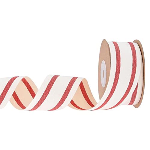 Easnea 9,1 m natürliches Baumwollband Streifen Stoffband rot und weiß gestreiftes Band für DIY Handwerk Handwerk Band für Geschenkverpackungen Heimdekoration Nähen von Easnea
