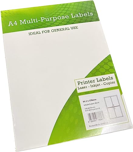 Mehrzweck-Etiketten, A4, 4 Stück pro Blatt, 139 x 99,1 mm, Weiß, 100 Stück Mehrzweck-Etiketten, A4, 4 Stück pro Blatt, 139 x 99,1 mm, Weiß, 100 Stück von Eason Bros