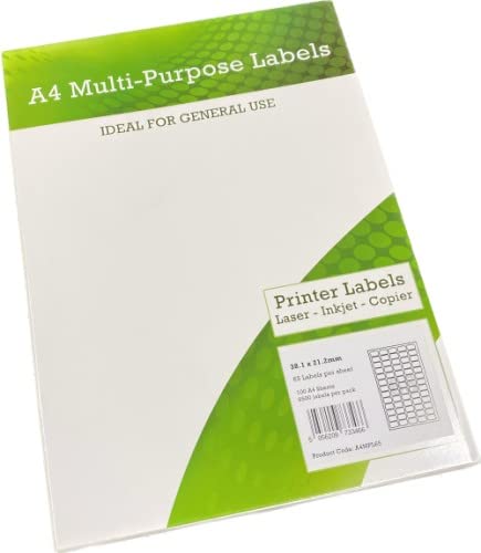 Mehrzweck-Etiketten, DIN A4, 65 Stück pro Blatt, 38,1 x 21,2 mm, Weiß, 100 Stück von Eason Bros