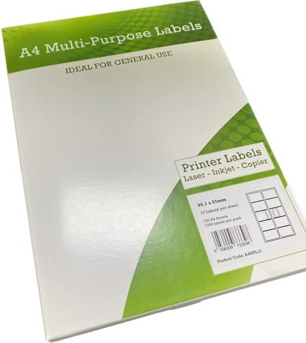 Mehrzweck-Etiketten, DIN A4, 99,1 x 57 mm, Weiß, 100 Stück von Eason Bros