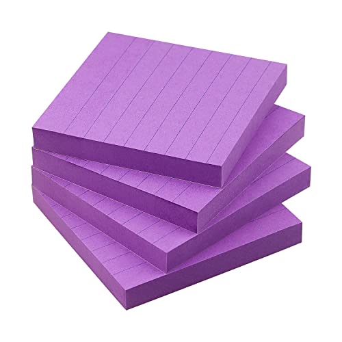 Linierte Haftnotizen, 3 x 3, Haftnotizen mit Linien, selbstklebende Notizen, helle Farben, 4 Blöcke, 90 Blatt/Block (lila) von Eastern Wolf