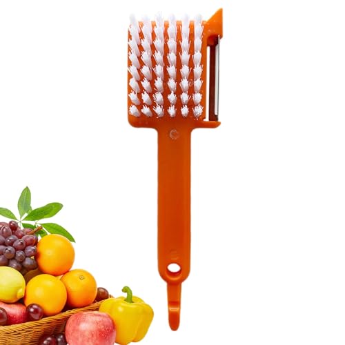 Eastuy Mehrzweck-Schälbürste, 5-in-1-Gemüseschäler mit Bürste, Multifunktionaler Allesschneider, Fruchtreinigungsbürste, Reibe, Pipette und Dosenöffner mit langem Griff von Eastuy