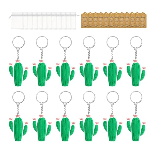 Eastuy Niedlicher Kaktus-Schlüsselanhänger, Kaktus-Schlüsselanhänger für Frauen | 12 Stück Geldbörsenanhänger,Pflanzen-Schlüsselanhänger, Taschenanhänger mit Dankesanhängern und weißen Organzabeuteln, von Eastuy
