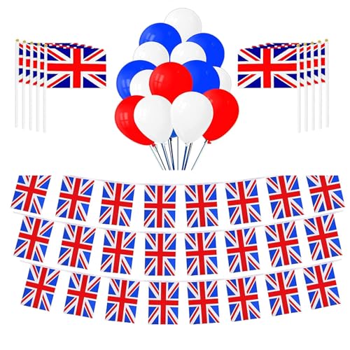 Union Jack Partyzubehör - 105 Stück patriotische Party-Luftballons | Patriotisches Partyzubehör, kreative Ballondekorationen für drinnen, Garten, Supermarkt Eastuy von Eastuy
