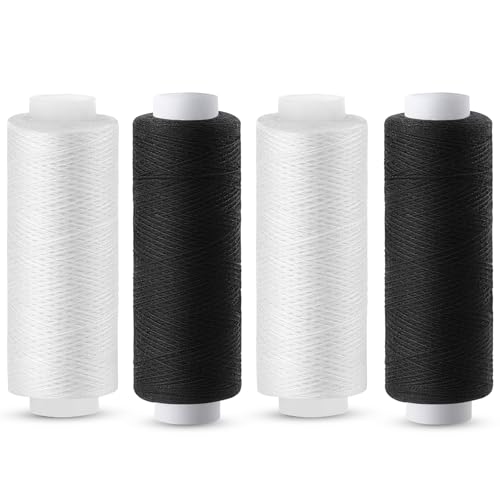 Easusy Nähgarn, Schwarz und Weiß, 4 Stück, 200 Yards Polyester-Nähmaschinengarn für Nähmaschine, Handnähen, Stickerei von Easusy
