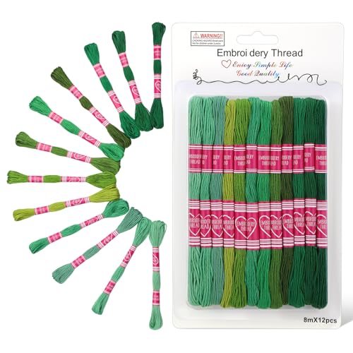 Easusy Stickgarn, 12 Knäuel, grüne Serie, Stickgarn, Kreuzstichgarn für DIY-Armbandherstellung und Stickarbeiten von Easusy
