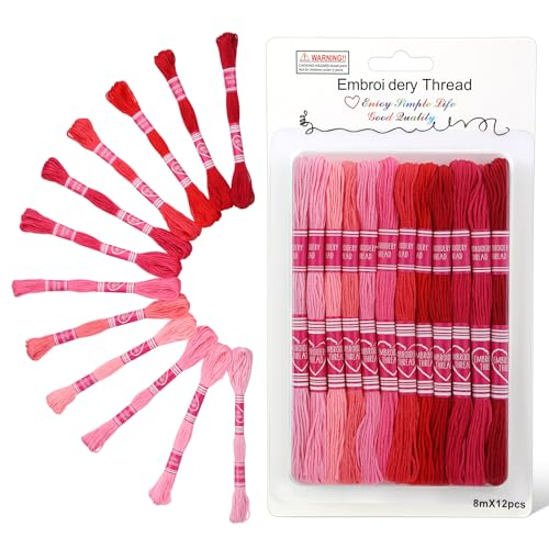 Easusy Stickgarn, 12 Knäuel, rote Serie, Stickgarn, Kreuzstichgarn für DIY-Armbandherstellung und Stickarbeiten von Easusy