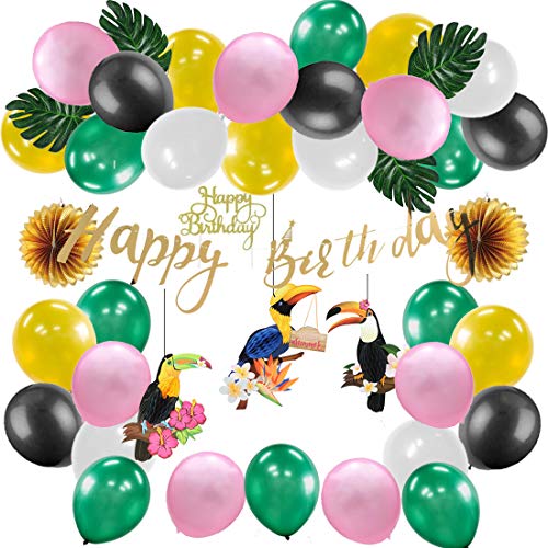 Easy Joy Luau GeburtstagsdekoLuauBallon Happy Birthday Girlande Papagei Tropische Vögel Blätter Wild Dekoration Geburtstag Sommerdeko Hawaii Dschungel für BBQ Tropischen Garten Party Deko… von EASY JOY