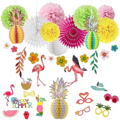 Summer Party Hawaii Mottoparty Ananas Tischdeko Flamingo Girlande Kokosnuß Foto Requisiten Geburtstagsdeko Kit Bunt von EASY JOY