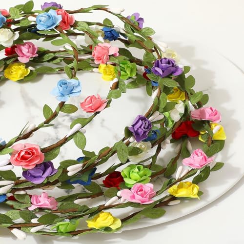 EasyByMall Strahlende Blumenkrone mit bunten Blüten, ideal für Geburtstage, Partys und mehr (Orange - 16) von EasyByMall