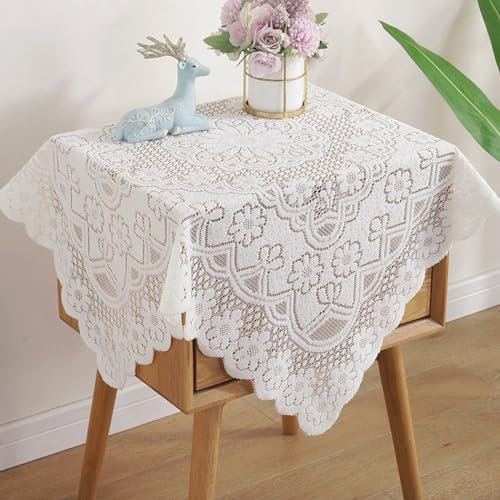 EasyByMall Tischdecke, quadratische Spitzentischdecke, Vintage-Stickerei, Spitzen-Tischdecke für Hochzeit, Party, Zuhause, Küche, Wohnzimmer, Dekoration (90 x 90 cm) von EasyByMall