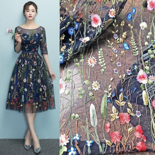 Markanter Spitzenstoff mit Blumenstickerei, perfekt für Brautkreationen (Marineblau) von EasyByMall