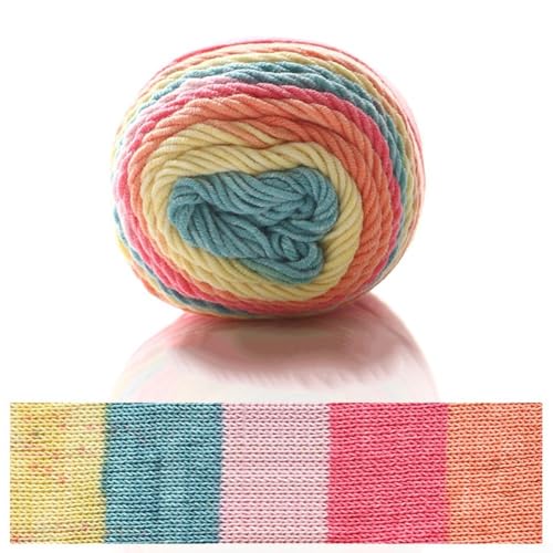 for Rainbow Baumwollgarn für DIY-Handstrickprojekte, weiches Milch-Baumwollgarn mit Segmentfärbungsdesign, ideal für Handwerk und Heimdekoration (H) von EasyByMall