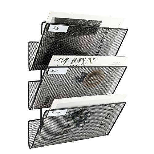EasyPAG A4-Ablage mit 3 Ebenen, robust, Netzstoff, für Wandordner, Zeitschriftenhalter, schwarz von EasyPAG