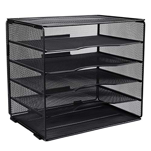 EasyPAG Schreibtisch-Organizer mit 5 Fächern, Papier-Organizer, Briefablage, Literatursortierer für Büro und Zuhause, Schraubenfreies Design, schwarz von EasyPAG
