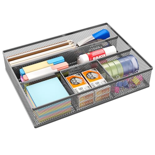 EasyPAG Schubladen-Organizer aus Netzstoff, für Schreibtisch, Büro, Schreibwaren, Stifthalter, silberfarben von EasyPAG