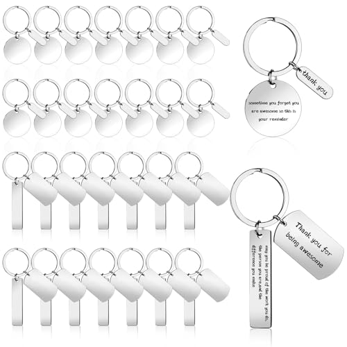 Gravierbare Metall-Schlüsselanhänger-Rohlinge zum Gravieren von Edelstahl-Schlüsselringen mit Loch, Metallstempelanhänger für Abschlussfeier, Geburtstag, DIY-Geschenk (rund + rechteckig), 30 Stück von Easywiny