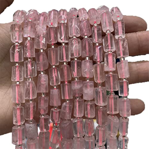 Natürliche facettierte rosa Quarz-Kristallperlen, Zylinder-Abstandshalter, DIY-Armband, Halskette, Zubehör für Schmuckherstellung, 38,1 cm Strang, 38,1 cm, 32 Stück von Eaviland