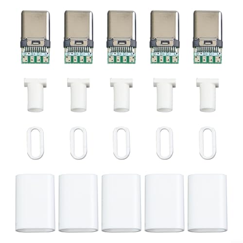 Eawfgtuw 5 x USB3.1-Typ-C-Stecker, Leiterplatten-Schweißleitung mit schwarzem oder weißem Gehäuse (weiß) von Eawfgtuw