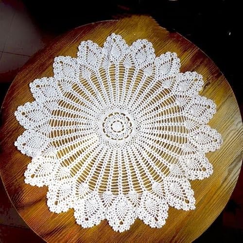 Eawfgtuw Runde Häkel-Tischdecke im Vintage-Stil, handgefertigt, Baumwolle, Hohlstrick, Spitze, Tischwäsche, dekorative Tischdecke für Hochzeit, Esszimmer, Party, Kaffee, 75 x 80 cm (weiß) von Eawfgtuw