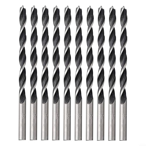 Eawfgtuw Spiralbohrer für Holzbearbeitung, 75 mm, 4 mm Durchmesser, Hartstahl, Holzbohrwerkzeuge mit Zentrierspitze für Weichholz, Hartholz und Kunststoff, 10 Stück von Eawfgtuw