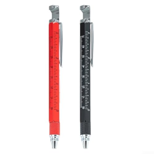 Eawfgtuw Tintenroller-Set mit Lineal und Wasserwaagen-Funktionalität für Mess- und Schreibtechnikwerkzeug, Kugelschreiber mit Lineal, Wasserwaage, Stylus, flacher Kopf (Rot / Gelb) von Eawfgtuw
