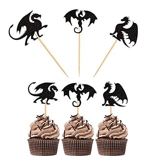 Eayoly Cupcake-Drachen-Picks | 24-teiliges Drachen-Kuchenaufsatz-DIY-Set | Geburtstagsparty-Dekorationen für Dragon Birthday Fantasy Party Supplies von Eayoly
