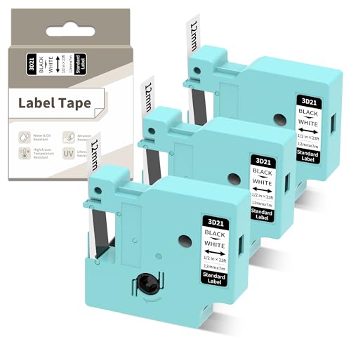 EazeID D1 45013 12mm x 7m Kompatibel Dymo D1 S0720530s Labelmanager 160 210D 280 360D Etikettenband, als Ersatz für Dymo 45013s A45013 Etikettenband, D1 Schriftbänder 12mm Schwarz auf Weiß von EazeID