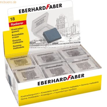 18 x Eberhard Faber Knetradiergummi 38x9x45mm Kunststoff grau von Eberhard Faber